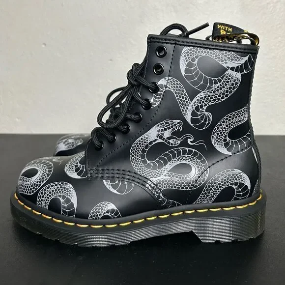 NEW Dr. Martens 1460 Wild Serpant Smooth Black Leather Boots Size 5 Women’s - Picture 2 of 9